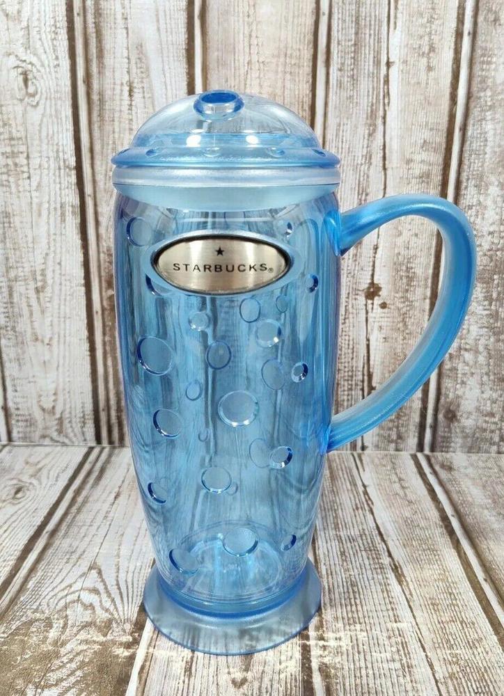 Starbucks Coffee Barista 2003 Blue Rocket Hard Plastic Travel Mug /Tumbler 16 oz